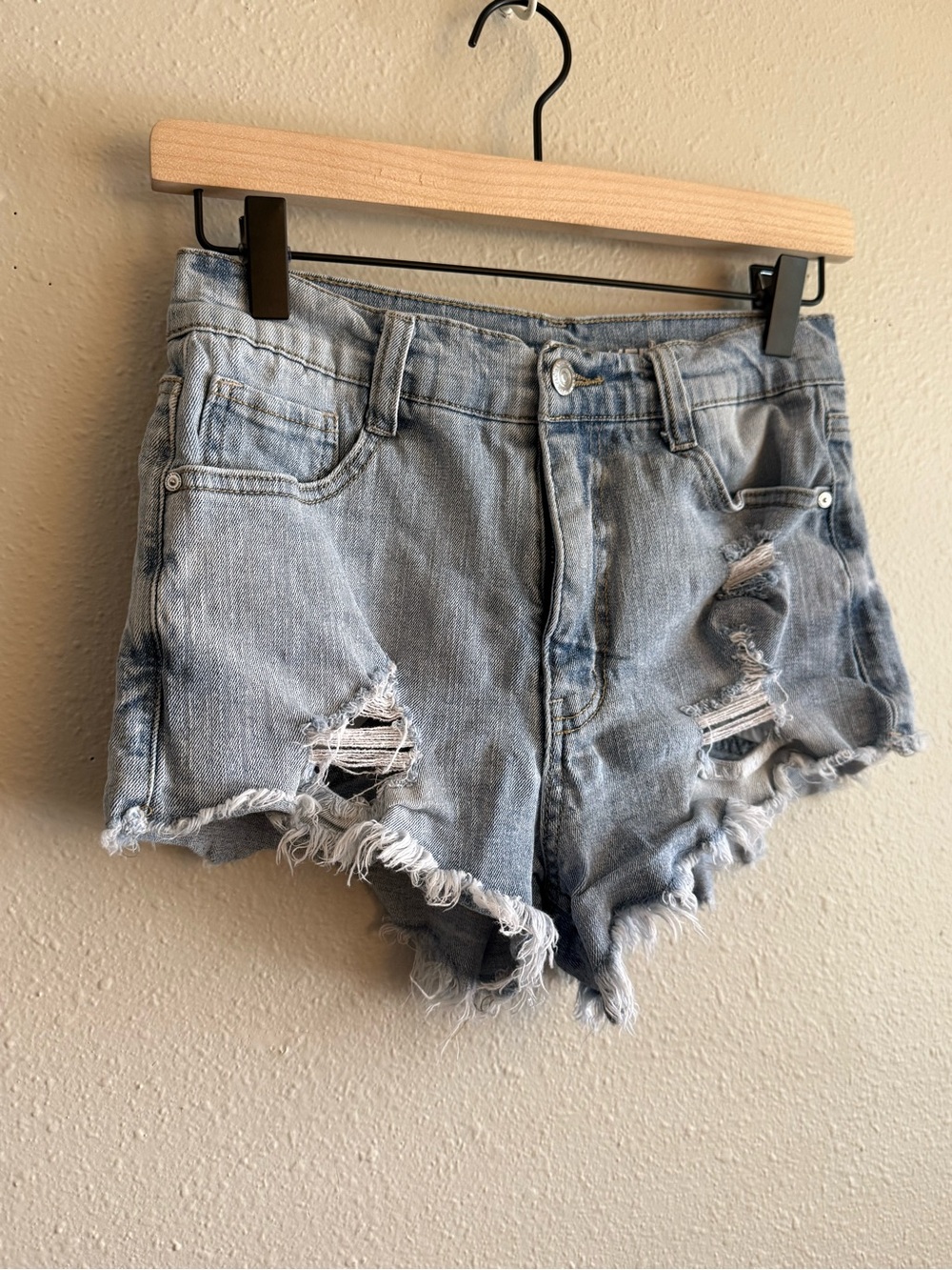 Wallflower Distressed Denim Shorts Size 5 | Light Wash Frayed Hem Cutoff Shorts